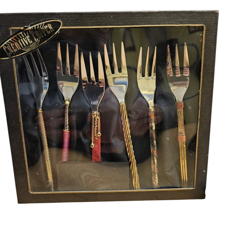 Vintage Creative Copper Cutlery Set Dessert Spoon Dessert Fork Flatware MS53